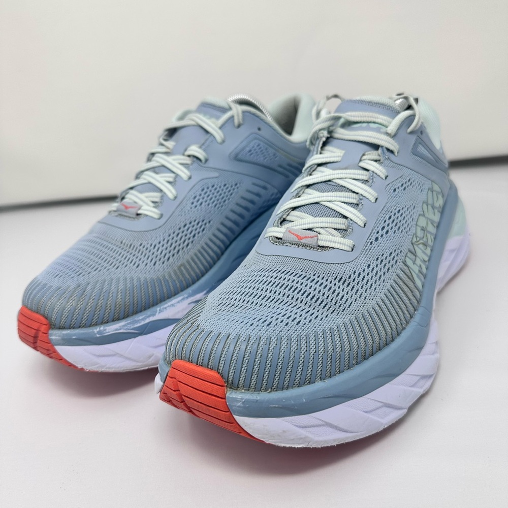 Hoka Men's Light Blue and Coral Running Sneakers